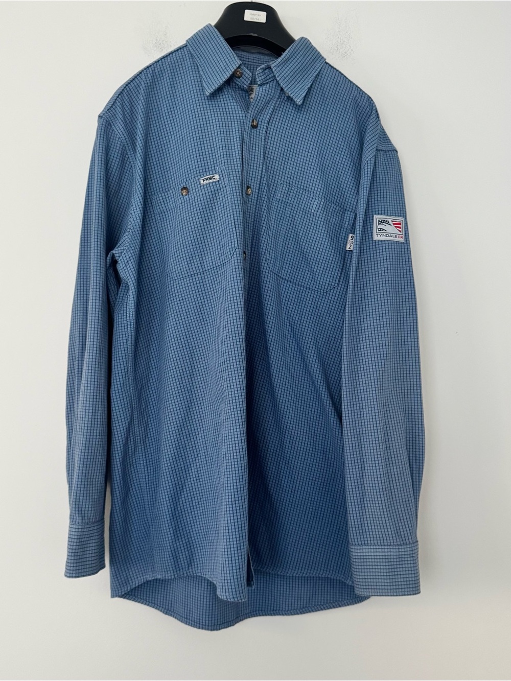 Tyndale FR Button Down Shirt Mens L Blue Plaid Long Sleeve Arc Rated Workwear